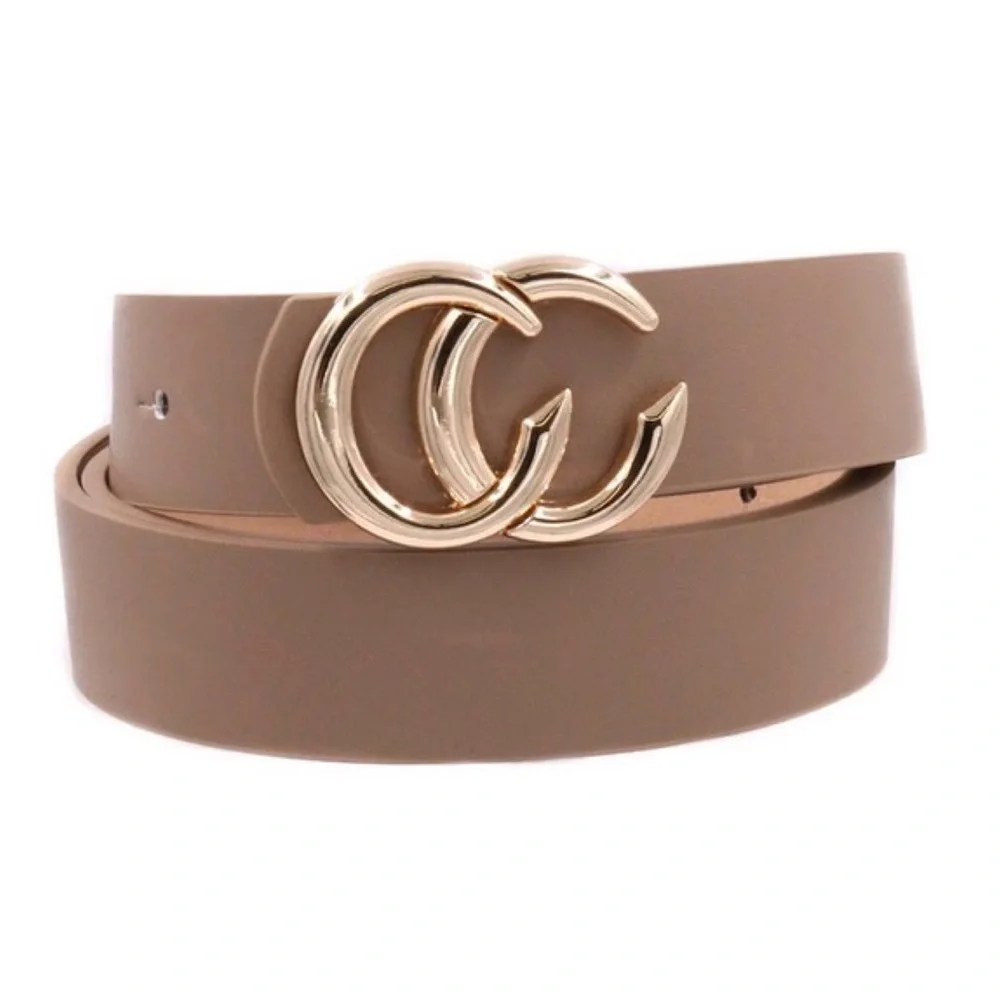 ❤️‍🔥RESTOCK Double C Faux Leather Belt Taupe 4621